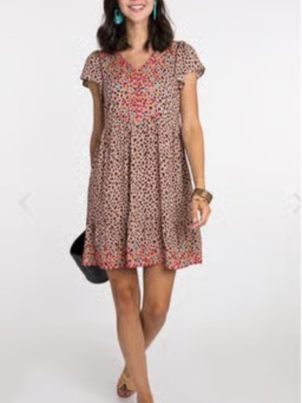 Savanna Jane Leopard Print Embroidered Tiered Lined Babydoll Dress Medium